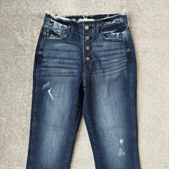 KanCan Jeans Womens 9/28 Distressed High Rise Button Fly Raw Hem Ankle Denim - Picture 2 of 11